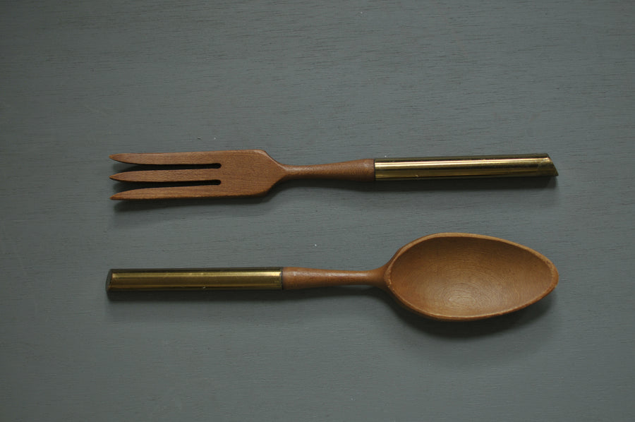 Wooden Fork and Spoon with Gold Handle